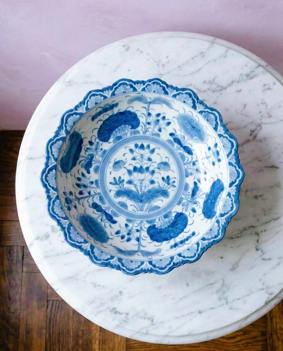 Grande coupe à fruits / Tazza Bowl vintage bleu & blanc - ø30cm